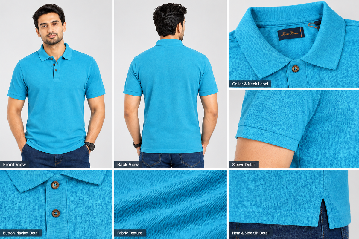 Mr. Brown Ocean Blue Slim Fit Lightweight Polo T-Shirt
