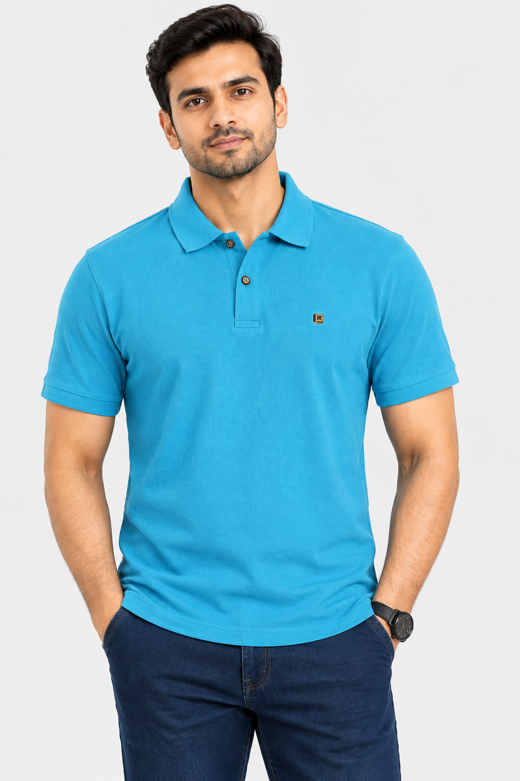 Mr. Brown Ocean Blue Slim Fit Lightweight Polo T-Shirt